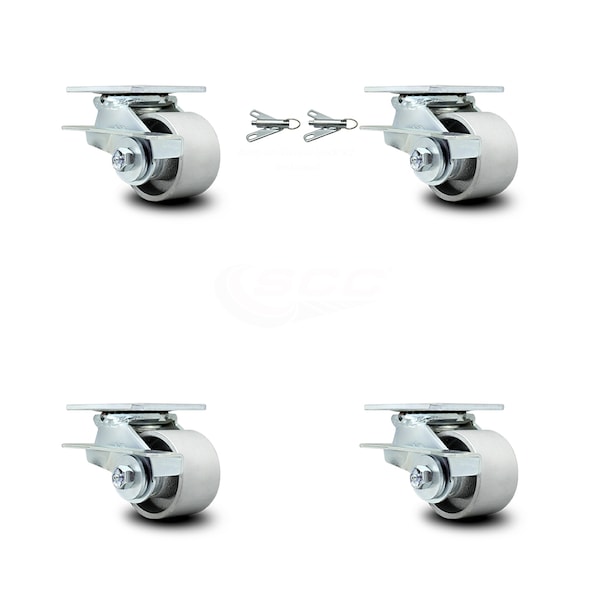 3.25 Inch Semi Steel Caster Set with Ball Bearings 2 Swivel Lock 2 Brake SCC